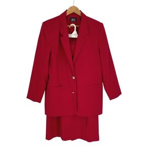 Vintage Lana Lee Womens Skirt Suit Set 10 Professional Red Longline Blazer